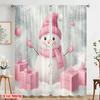 2pcs,2D Plane Printing Curtains Digital Printed Cute Snowman Pink Gifts Versatile Durable Polyester (without Rod) Decorations