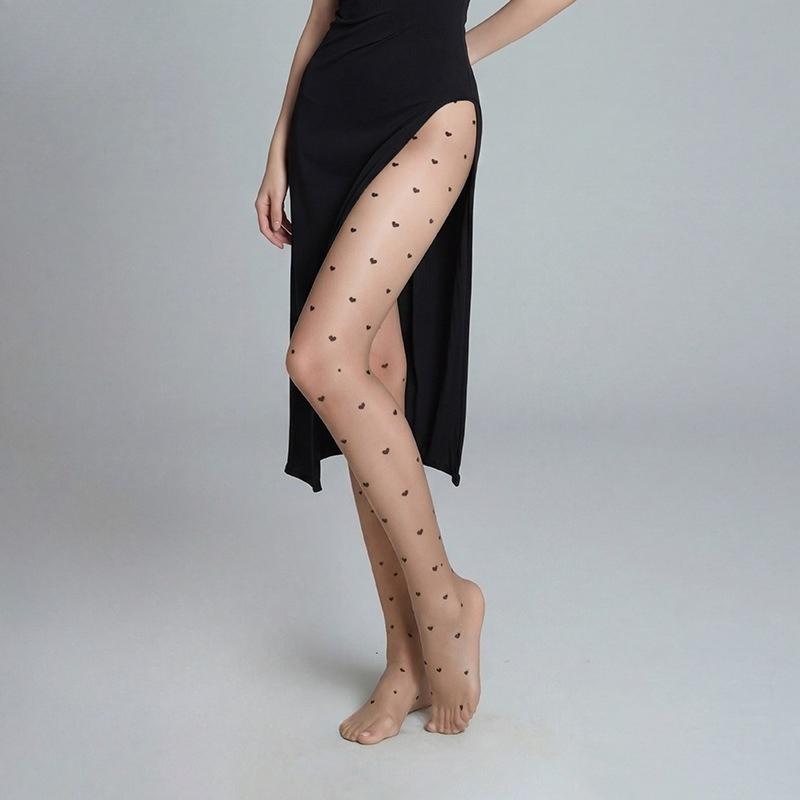 

Cute Polka Dot Heart Tights Women Black Sheer Ultra Thin 0D Skin Smoothing Pantyhose Spring Summer Fashion Thigh High Stockings One Size