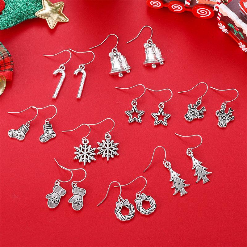 

European & American Cross-Border Christmas Pendant Earrings Set: Reindeer, Snowflake, Tree Designs in Alloy