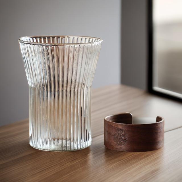 Chinese Style Insulated Glass Cup: Anti-Scald Vertical Stripe Tea, Water, Juice & Coffee Cup for Living Room Use