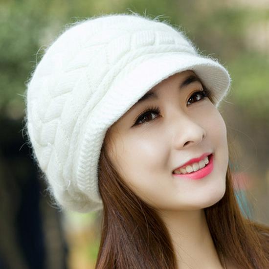 Women's Retro Knit Winter Hat with Visor - Warm for Cold Weather, Running, Camping, Walking, and Skiing