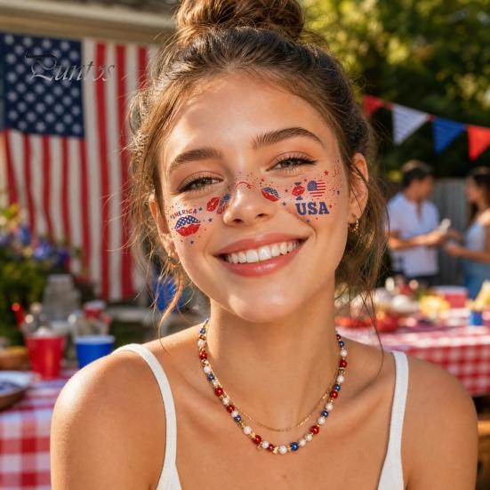 Holiday Tattoo Stickers Waterproof Freckle Tattoos Stickers, USA Flag Face for Independence Safe Skin Decals Day, Patriotic Temporary Body Art