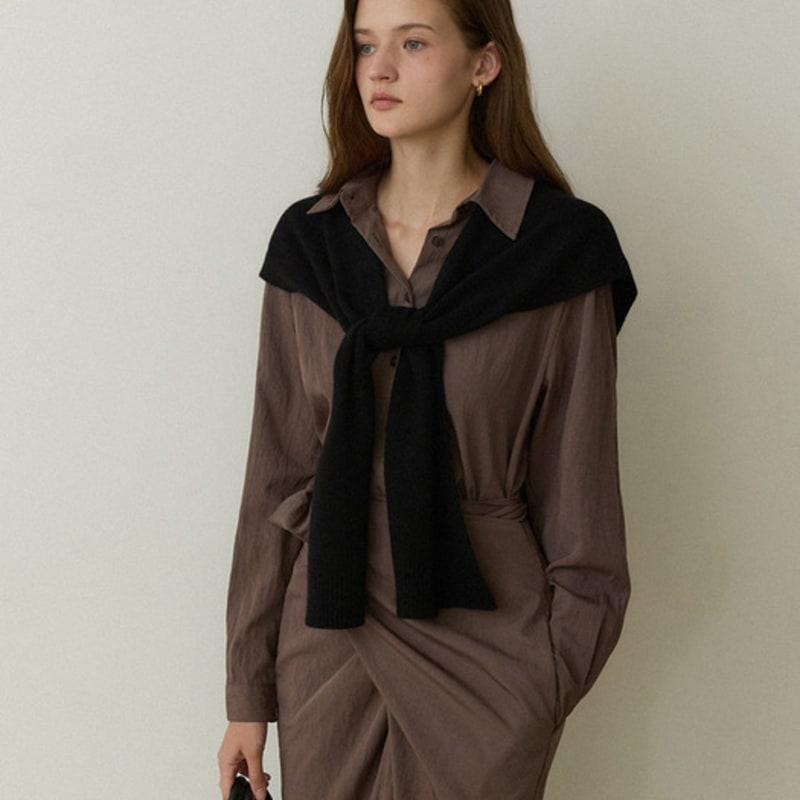 ADAUL Essential leather label wool knit shawl - 5color