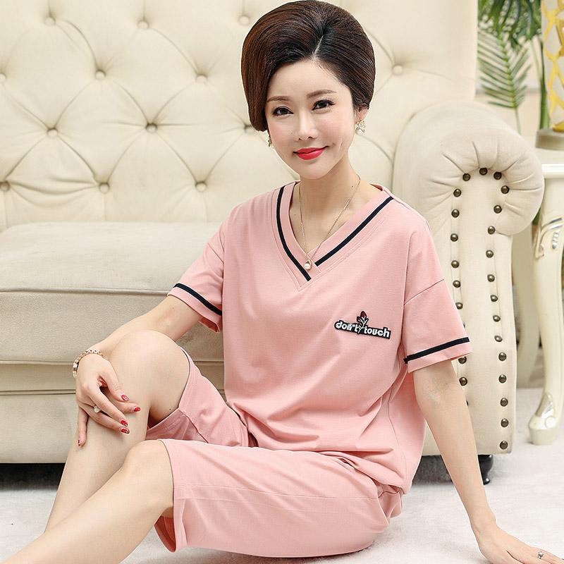 Summer Cotton Capris Pajamas Set Floral Print Pajama for Women Leisure Pyjamas Soft Lapel Pijamas