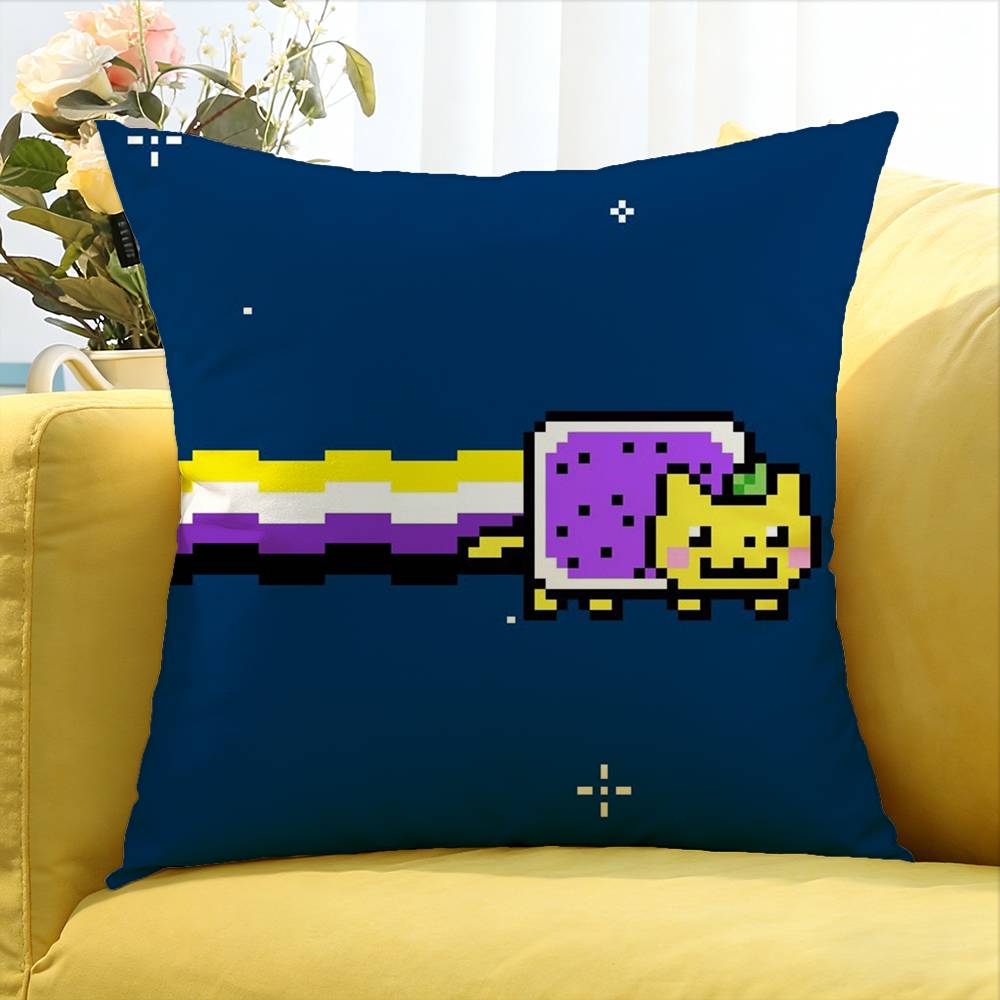 Cute Rainbow Nyan Cat World Various Sizes Square Pillow Case For Car Home Bedchamber Decor