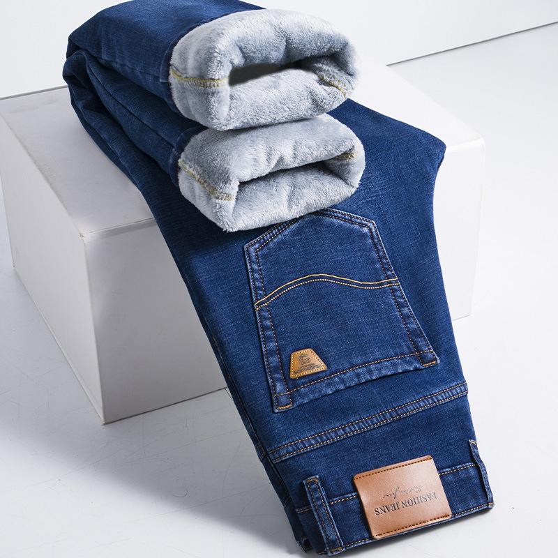 Winter velvet jeans straight tube thickened warm casual loose autumn and winter pants outer wear long pants