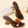 2026 Women's Transparent Heel Square Toe High-Heel Sandals - Brown/Black Summer Outdoor Breathable Single Strap Slippers