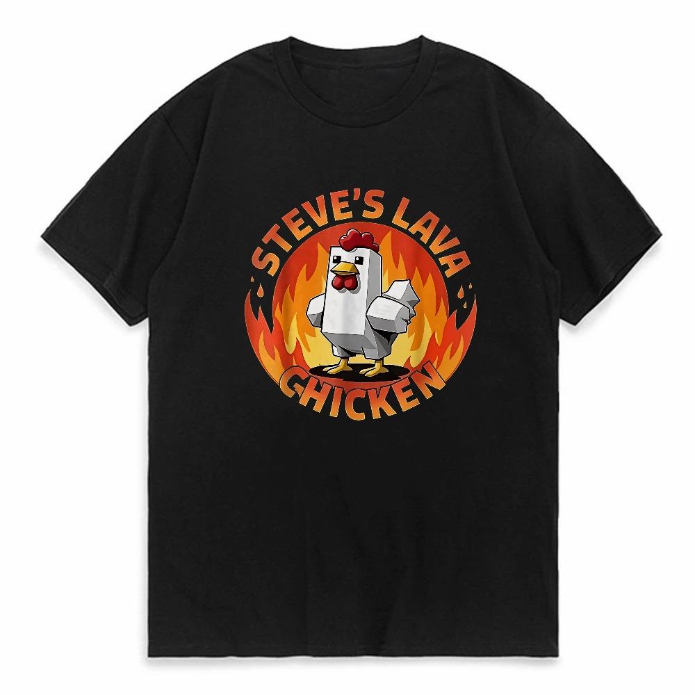 Steves Lava Chicken Graphic TShirt Summer Unisex Women Hipster tShirt Round Neck Fashion Casual Humor Steve Pixel Gaming Tees