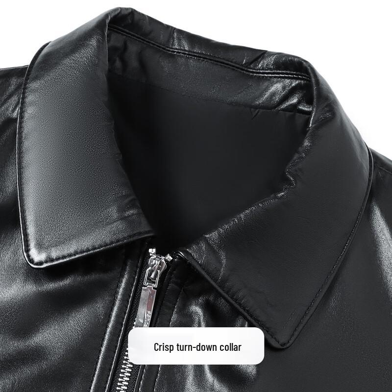 Futing Men's Genuine Leather Lapel Motorcycle Jacket