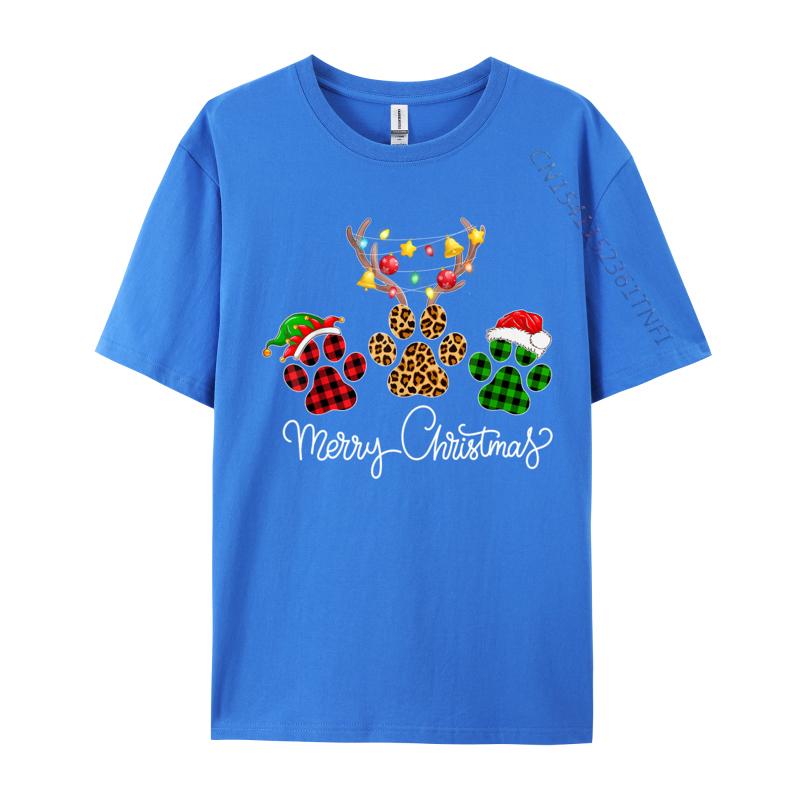 Merry Christmas Dog Paws Lights Buffalo Plaid Leopard Xmas TShirt Tops Tees Cotton Tee Short Sleeve TShirts Unisex