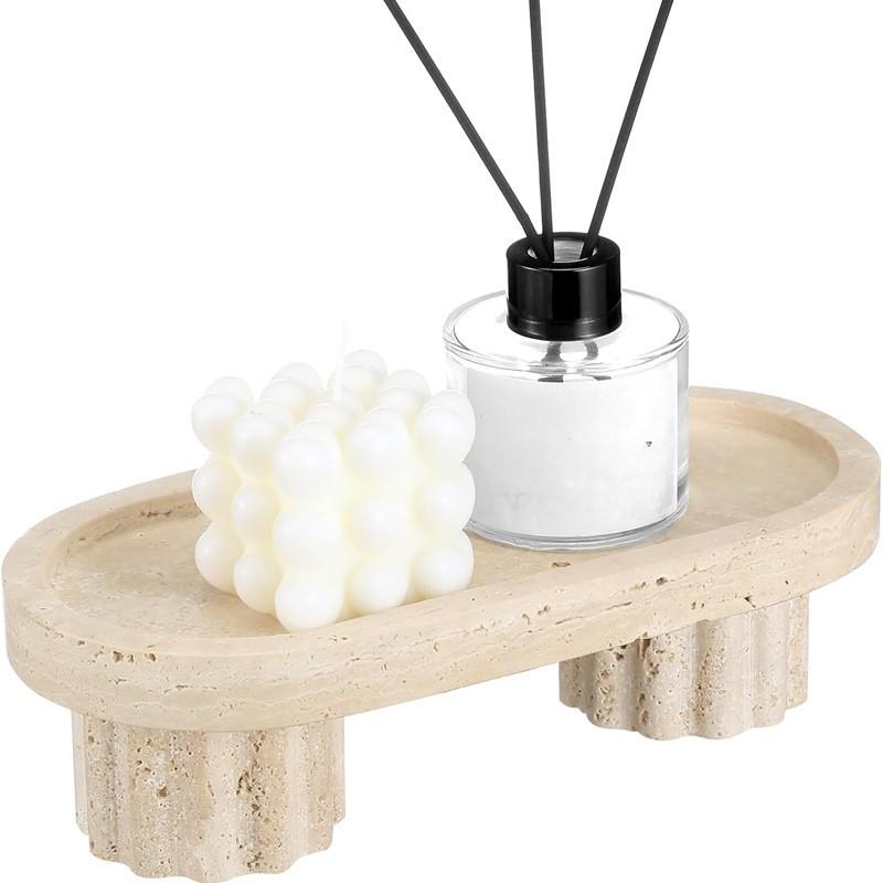 Natural Yellow Travertine Stone Tray With Feet Oval Decorative Dish Perfume Bottles Home Decor Hotel Display