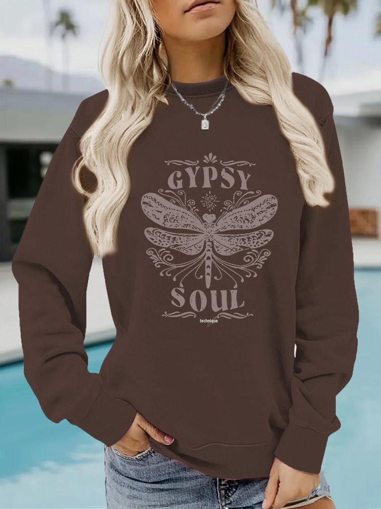Women's Autumn/Winter Casual Long-sleeve Round Neck 'Gypsy Soul' Sweatshirt Hoodie