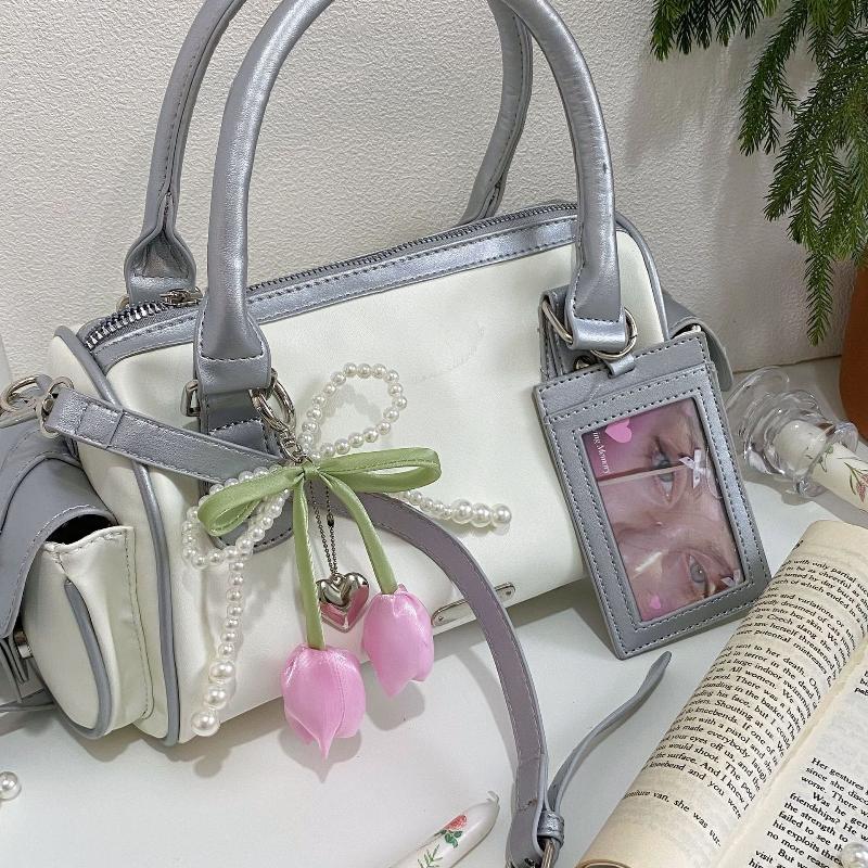 1 ks Přívěsek na tašku s mašlí, perlou a tulipánem, klíčenka, šperk pro ženy, klíčenky, DIY dekorace