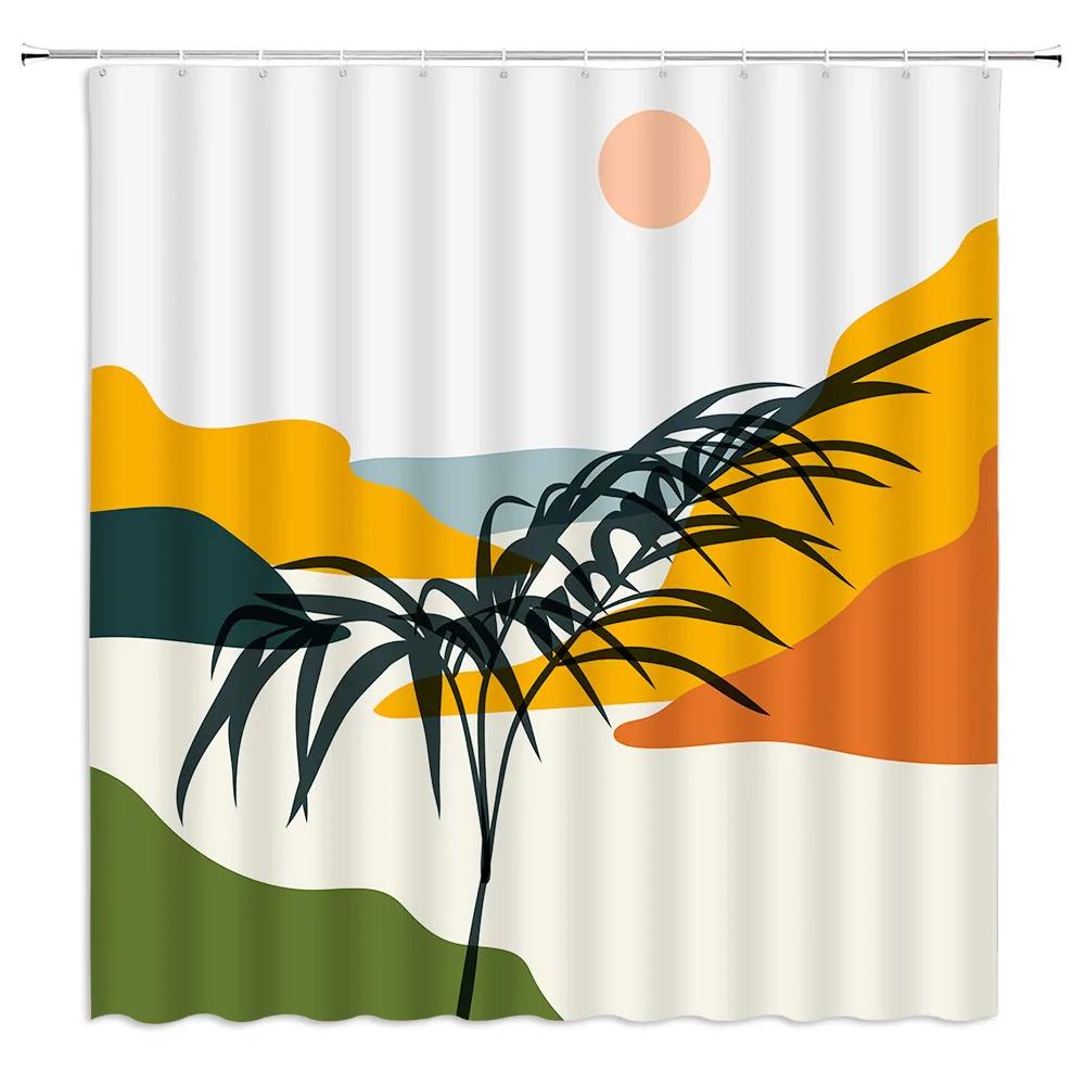 Fabric Geometric Shower Curtain, Mid-Century Modern Geometric  Herringbone Chevron Blue Black Gray Square Bathroom Decoration