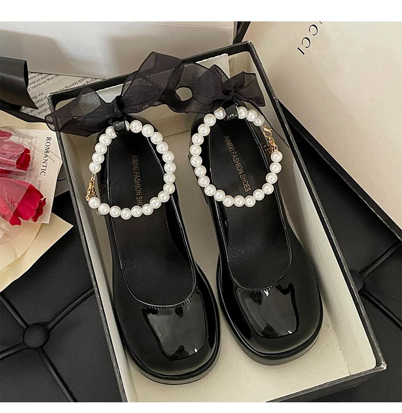 

мода Мэри Джейн Женские туфли-лодочки Лолита Туфли с круглым носком Женские туфли на толстом высоком каблуке Женские весенние модные туфли из натуральной кожи для женщин 39 чёрный