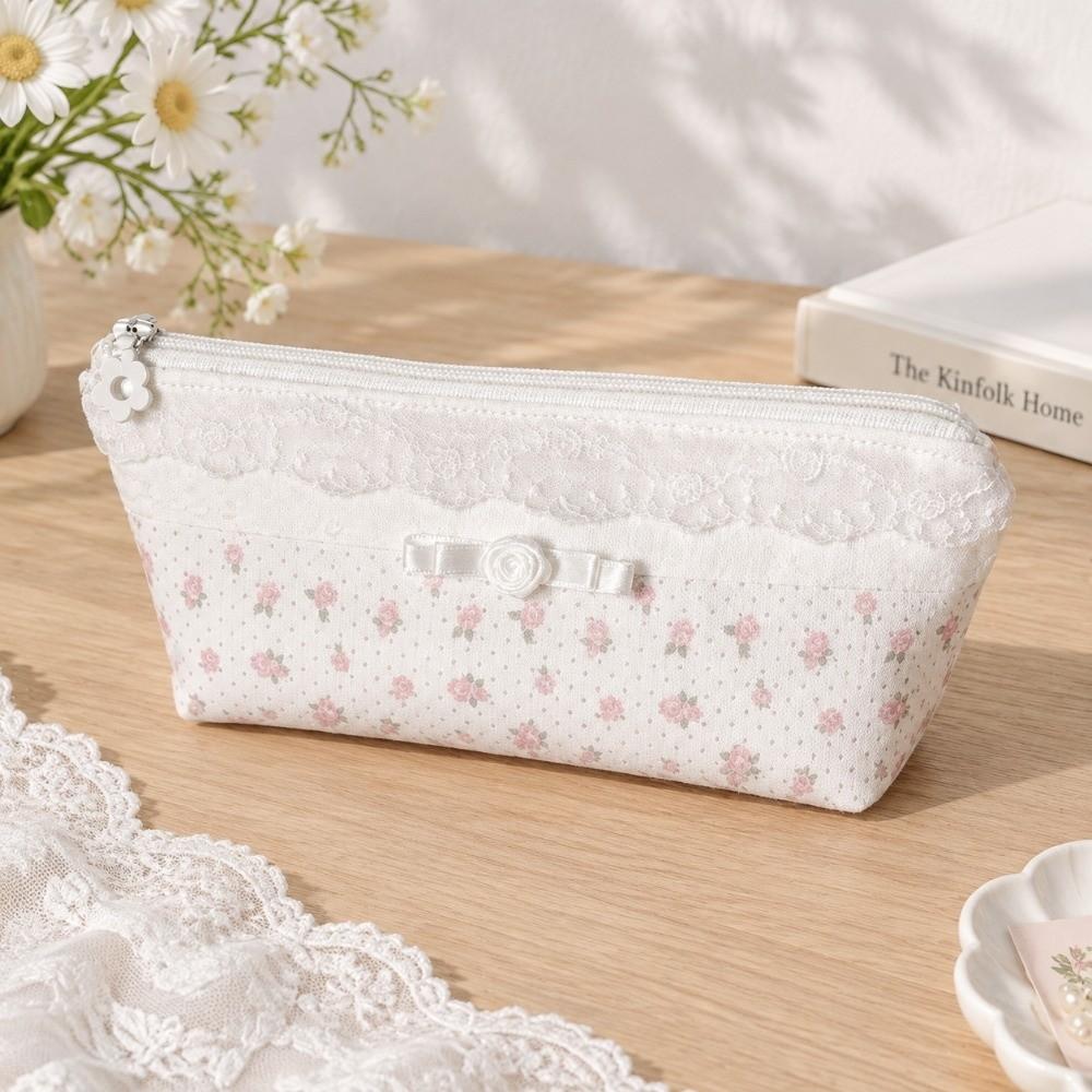 Large Capacity Pen Bag Lace Floral Design Stationery Organizer Fresh Pencil Case Gift