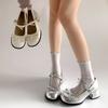 Silver Light Mouth Rough High Heel Single Shoes Women's Summer JK Mary Jane Shoes