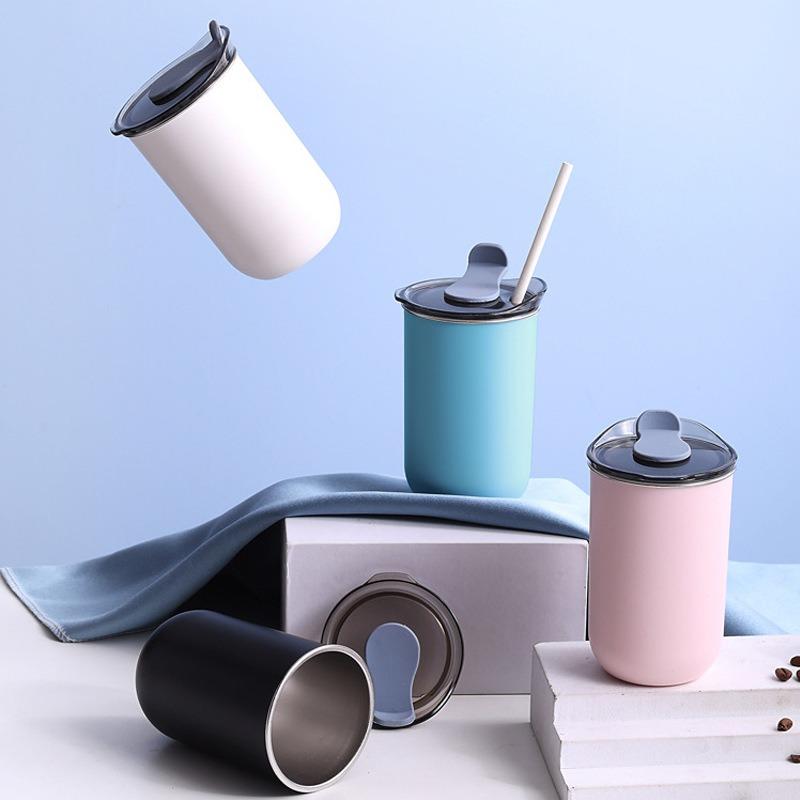 Stainless Steel Coffee Cup 300ML Mug with Lid Simple Insulated Coffee Mug Thermal Bottle Heat-resistant Thermos Mug Drinkware