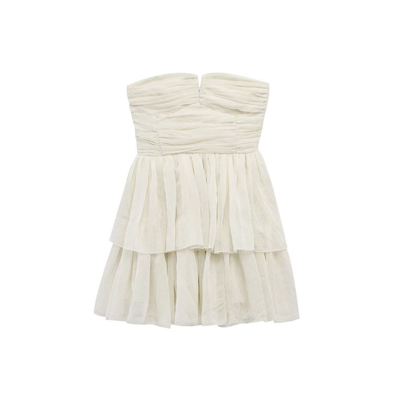 

Za2025 Летний Новый Продукт Женская Одежда С Открытыми Плечами Ламинированное Украшение Юбка Клеш Платье-Топ-Труба 1281448 White L