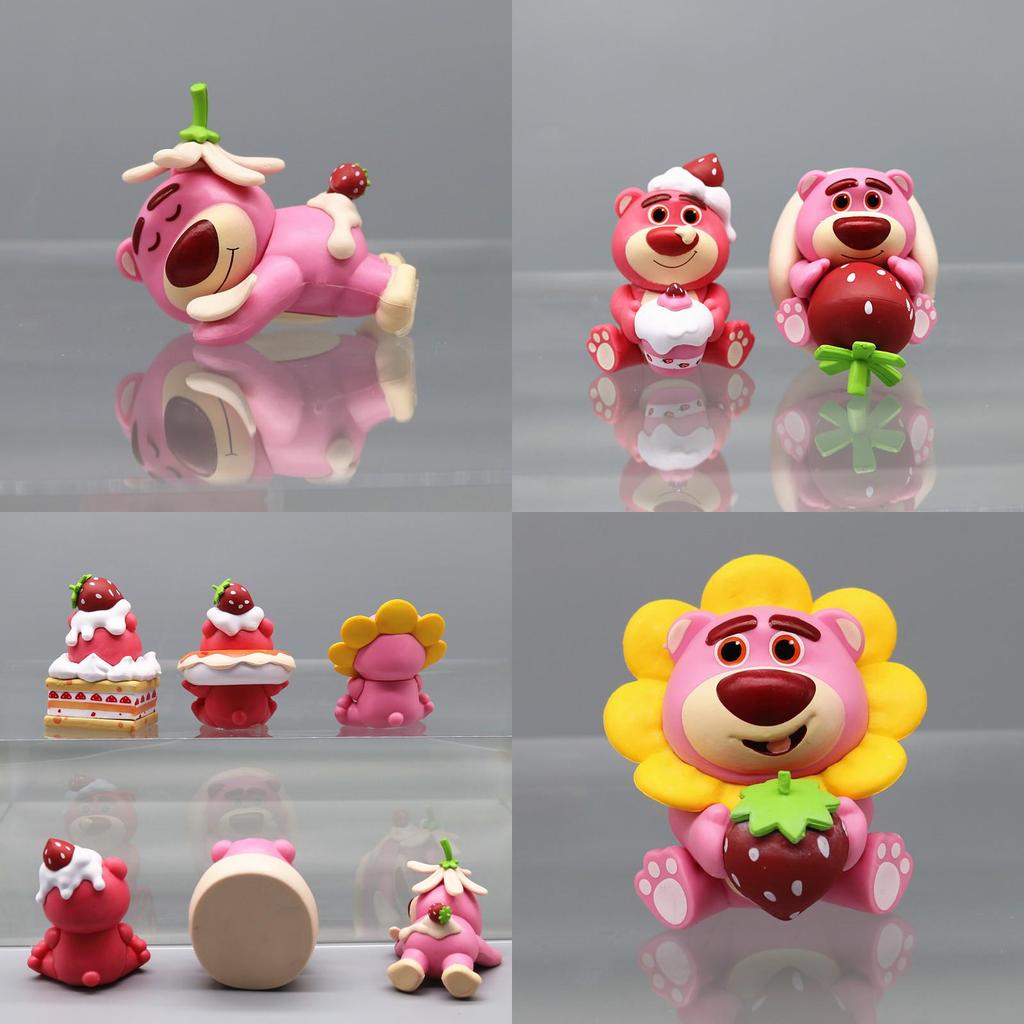 Strawberry Bear Collectible Action Figure Set Cute Pink Toy For Car Decoration