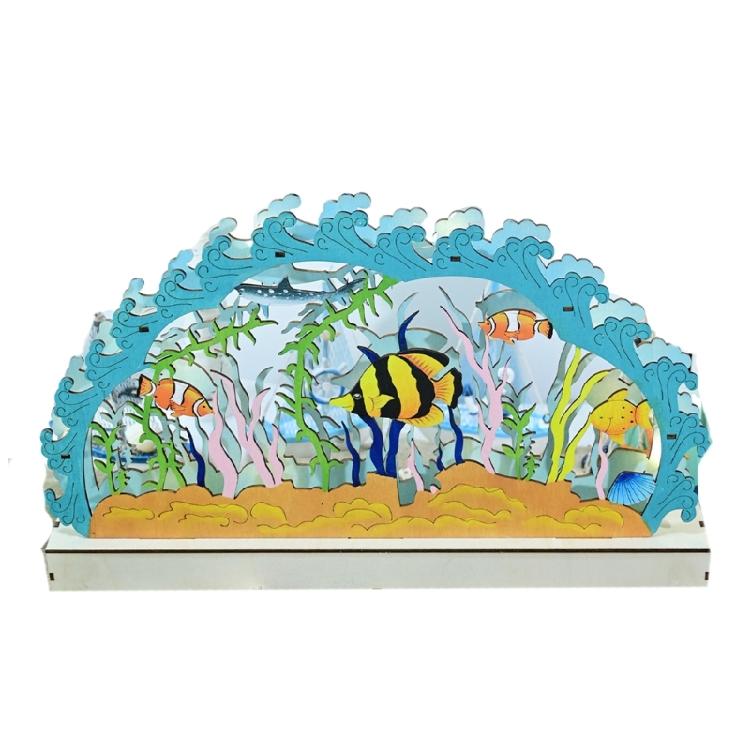 Ocean Theme LED Lamp Table Ornament Wood Carve Desk Decors for Livingrooms