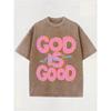 GOD IS GOOD All the Time Letter Graphic Print Street Style Washed Cotton T-Shirt for Thanksgiving Christmas