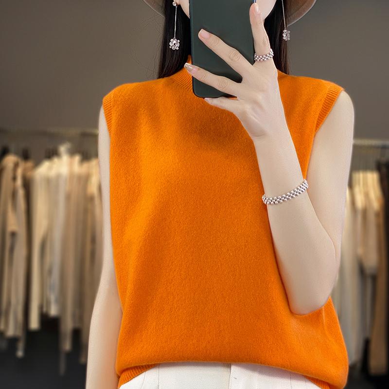 

Женская майка из 100% шерсти без рукавов, СОВРЕМЕННАЯ НОВАЯ SAGA, весенне-осенняя футболка, водолазка, вязаный шерстяной топ, мягкий базовый жилет, женский 2XL оранжевый