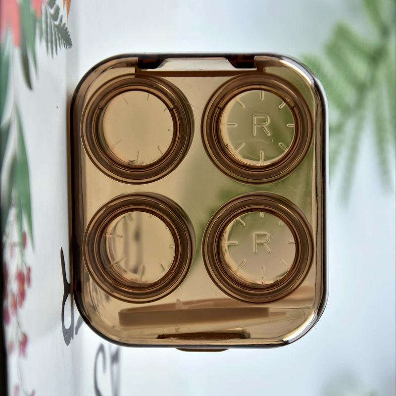 Two-Piece No-Twist Press-On Transparent Contact Lens Case - Portable Double Colored Storage