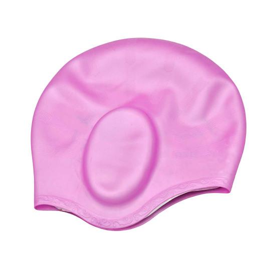 Cuffia da nuoto grande in silicone con protezione per le orecchie 3D, cuffia da bagno antiscivolo e impermeabile per donne e uomini, capelli lunghi/corti