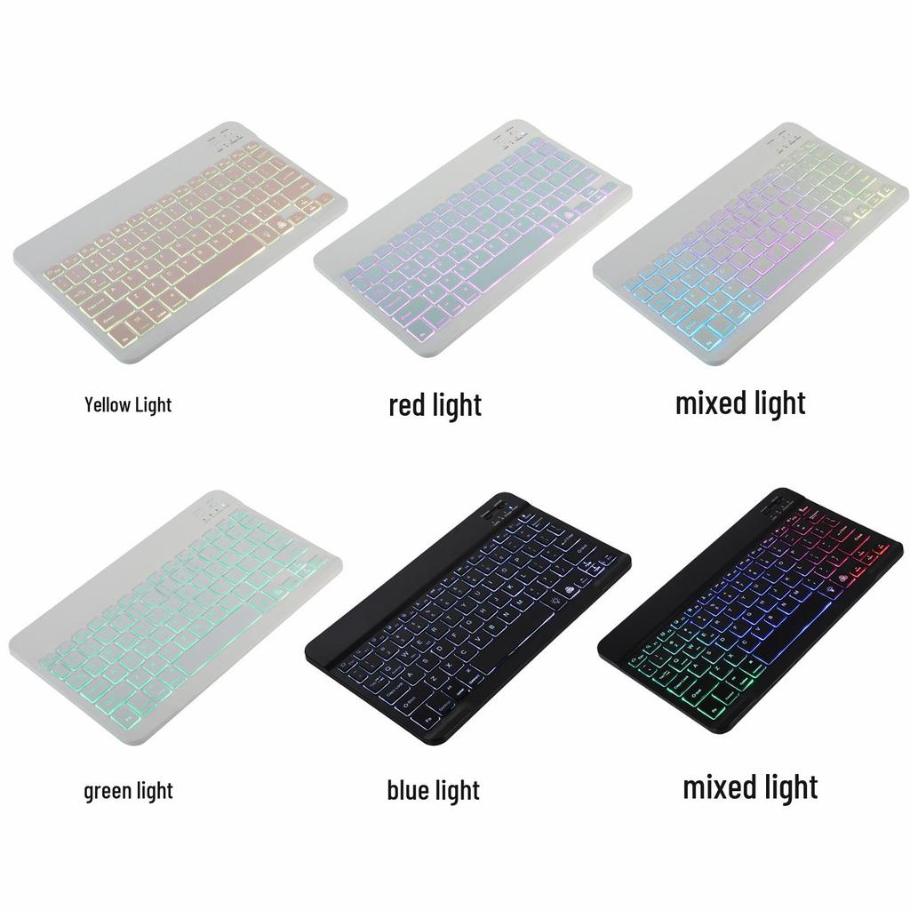 Wireless Bluetooth Keyboard with Colorful Backlight for Mobile Phones and Tablets, Compatible with 7-10 Inch Devices, Luminous Russian Layout