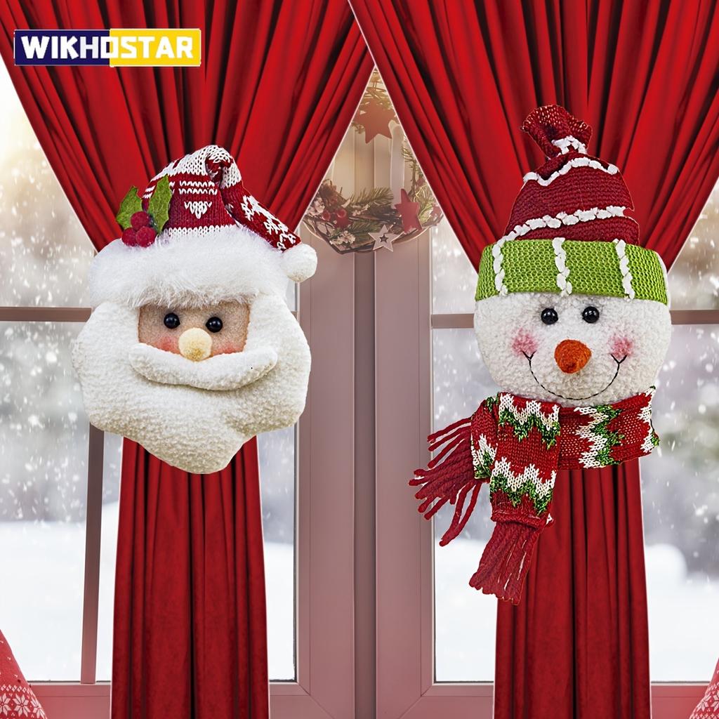 1pc Festive Santa Snowman Curtain Clips Retro Plaid Christmas Window Decorations Holiday Curtain Hooks For Home Festival Decor