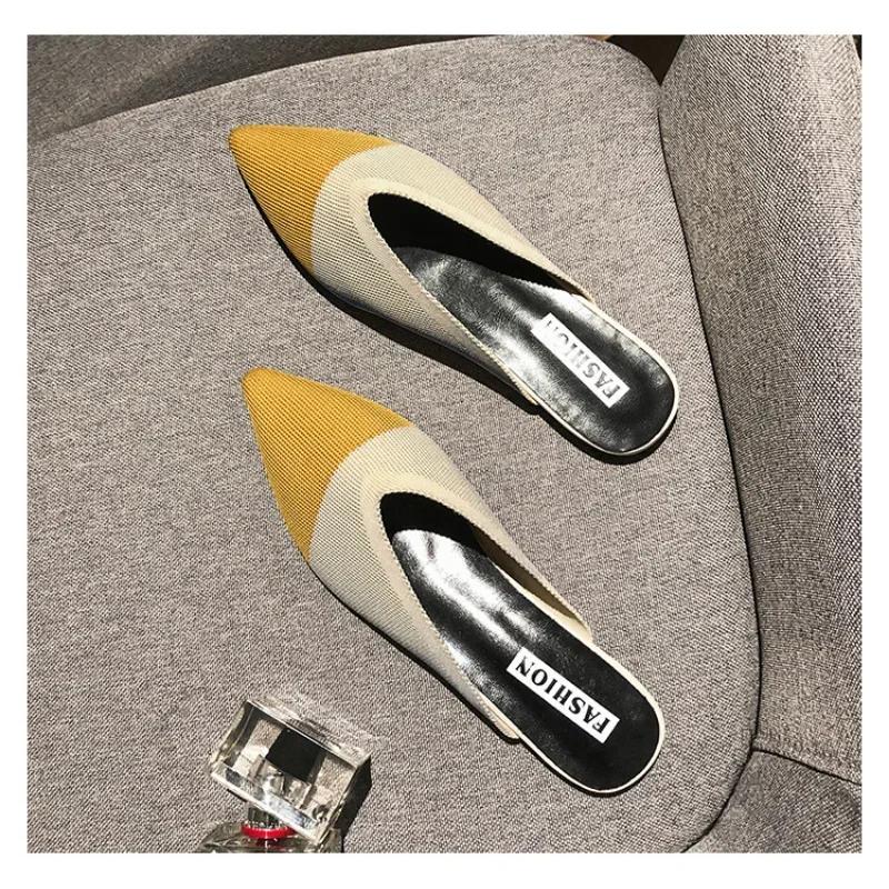 Women Mules Summer Knitting Pointed Women Half Slides Mules Loafers Casual Slipper Female Shoes Flat Sandals Size 35-43