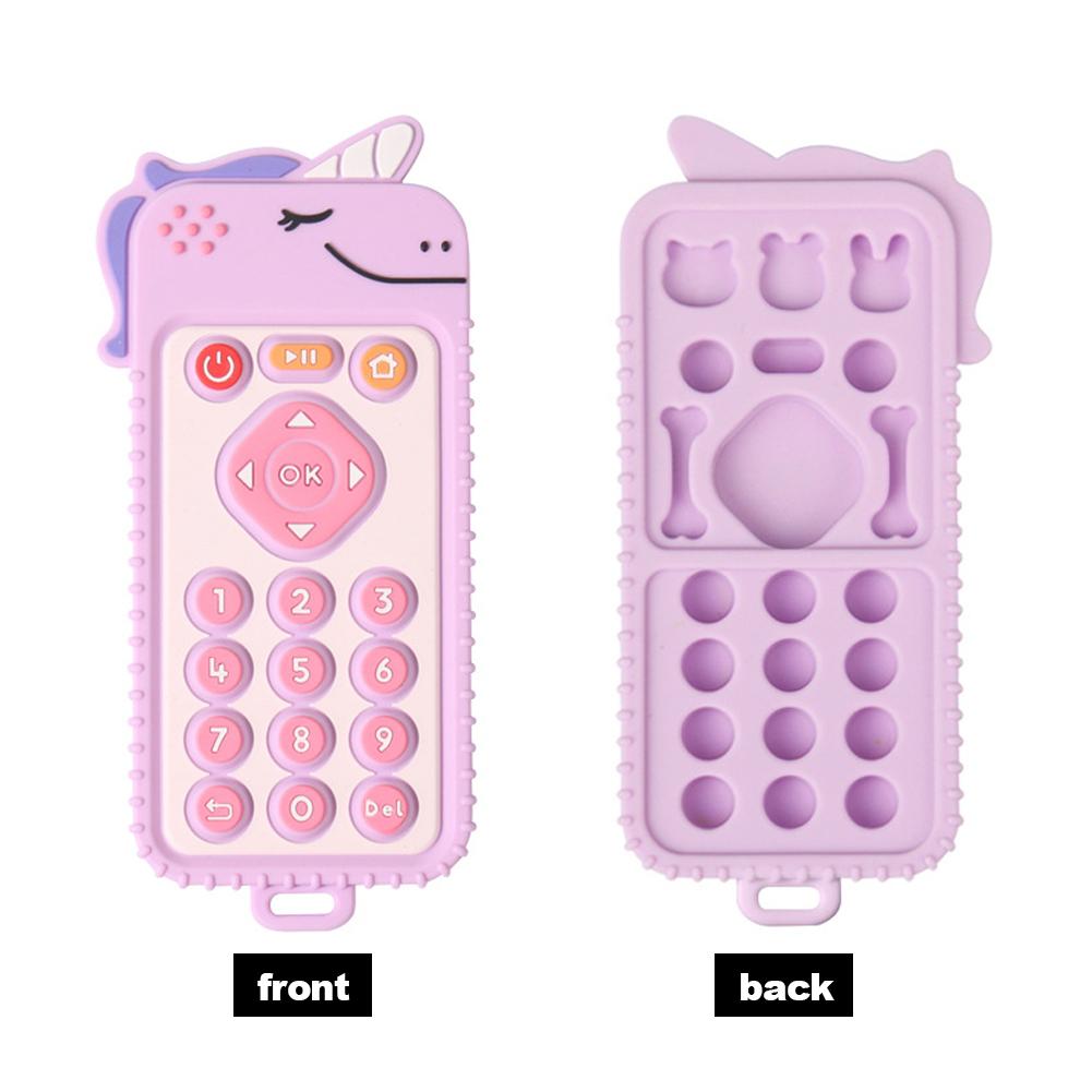 Baby Silicone Unicorn Remote Control Teether Handle Simulation Button Nibbling Toy Food Grade Silicone Teether