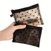 Trendy Mesh Heart Cosmetic Bag, Portable Zipper Toiletry Organizer, Perfect Lipstick Bag Coin Bag Carry-on Storage Bag