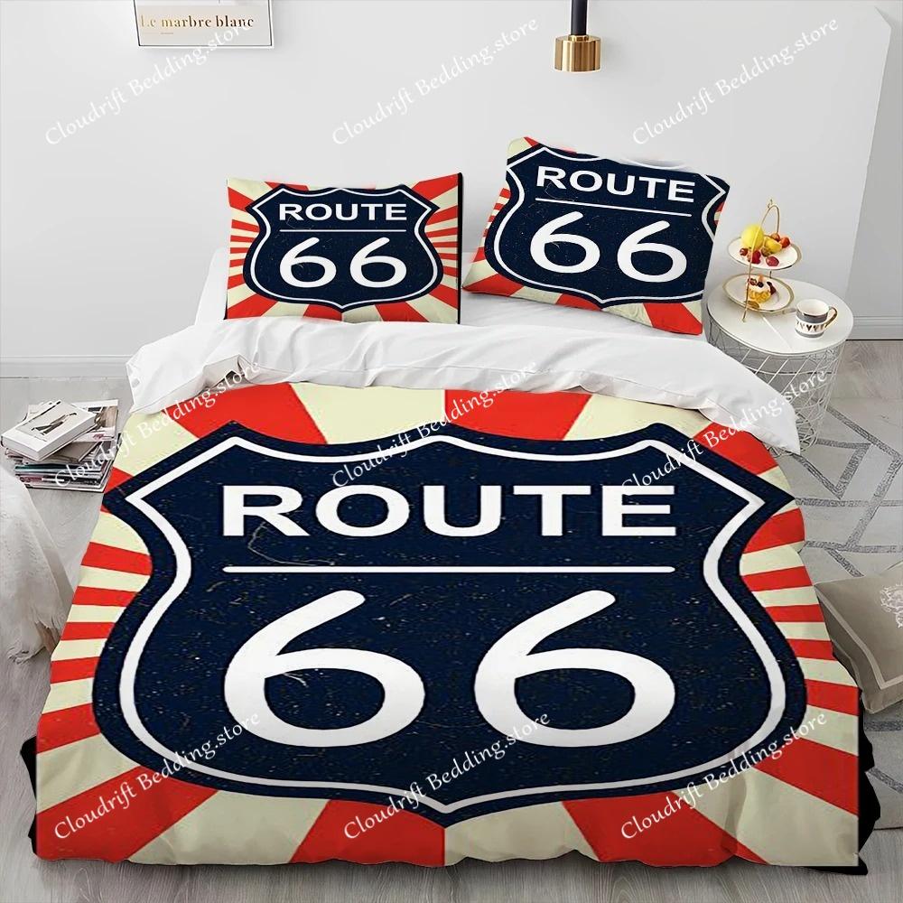 3D Tisk Historická Route 66,Matka silnic,Ložní souprava s přikrývkou,Povlak na peřinu Ložní souprava Prošívaná deka Povlak na polštář,Ložní souprava velikosti king queen