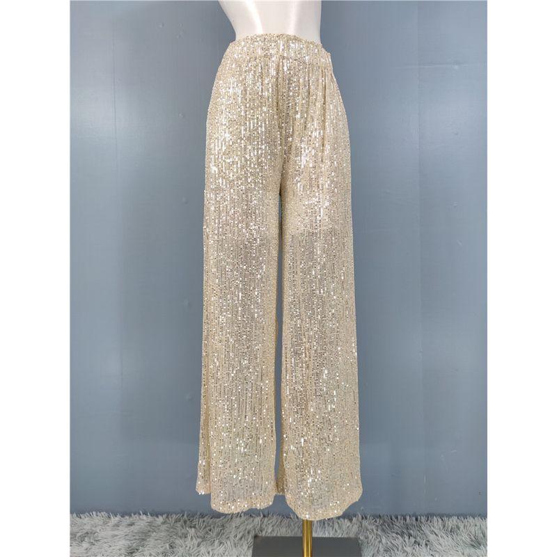 

Французский стиль Аура Юбка-шорты с высокой талией и широкими штанинами Женская Драпировка Повседневные Свободные Шаровары Блестящие Брюки с пайетками Дизайн с эластичной талией Champagne XL(GG)