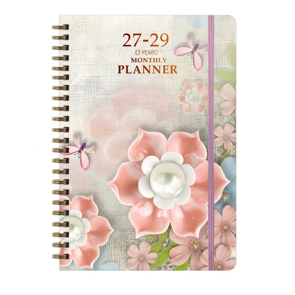 Flower Theme Cover 3-Year Plan Book Spiral Bound Multi-Year Agenda Notepad  School Supplies