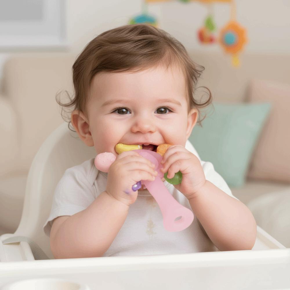 Candy Color Teething Ring Safe Rattle Toy Anti-eating Silicone Teether  Nursing
