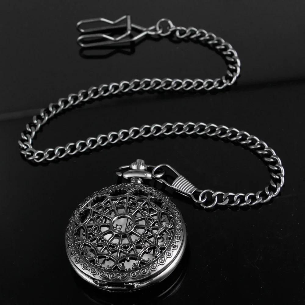 

10pcs/lot Wholesale Black Exquisite Heart Shaped Filigree Pocket Watch Women s Jewelry Accessories Clock Men s Pendant Best Gift