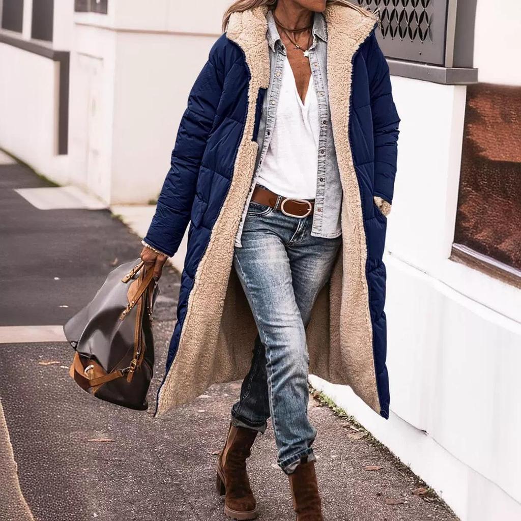 Women's Solid Color Hooded Cotton Coat, Long Sleeve, Slim Fit, Double-Sided Wear Cardigan Jacket
