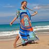 2022 Multicolored Kaftan Bohemian Printed V-neck Batwing Sleeve Street Wear Maxi Dress Women Beach Wear Swim Suit Cover Up Q1342