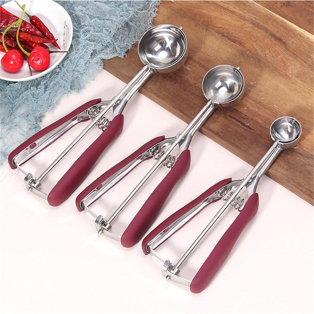 3 Size Stainless Steel Ice Cream Spoon Kitchen Tools Spring Handle Mash