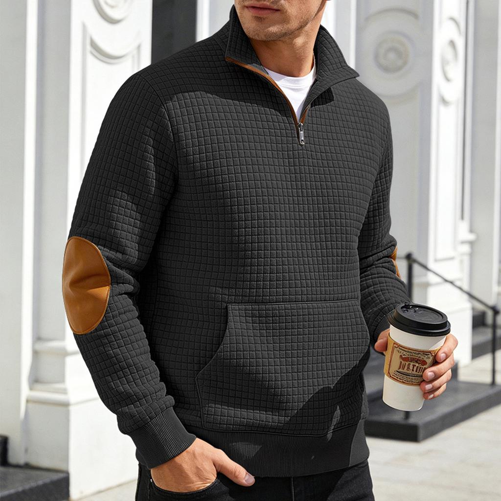 Men's Plaid Half Zip Long Sleeve Stand Collar Casual Sweatshirt