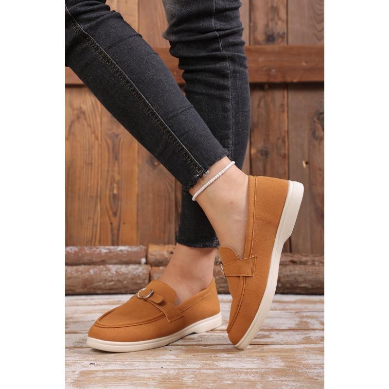Women's Plus Size Low Top Slip on Retro Flat Shoes Spring Autumn New Metal Buckle Shoes
