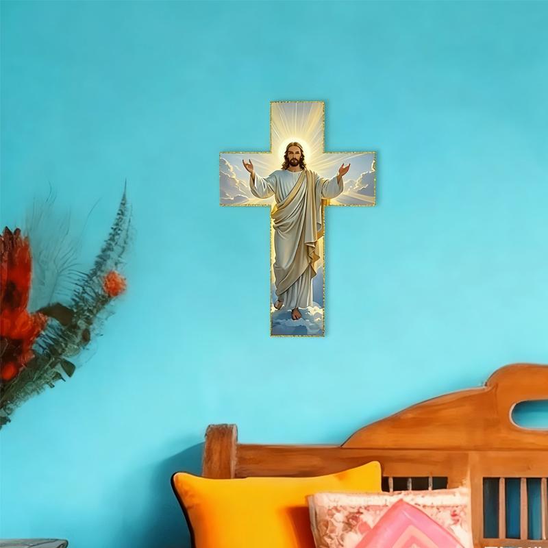 1pc Christ Jesus Wooden Wall Hanging Cross, Wooden Wall Art Decoration, Home Religious Decoration, Suitable for Living Room