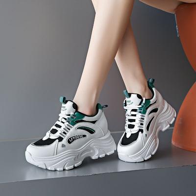 New Ins White High Heel Sneakers Women's Chunky Shoes Wedged Sneaker Platform Lace Up Trainers Woman Thick Soled Elevator Shoes
