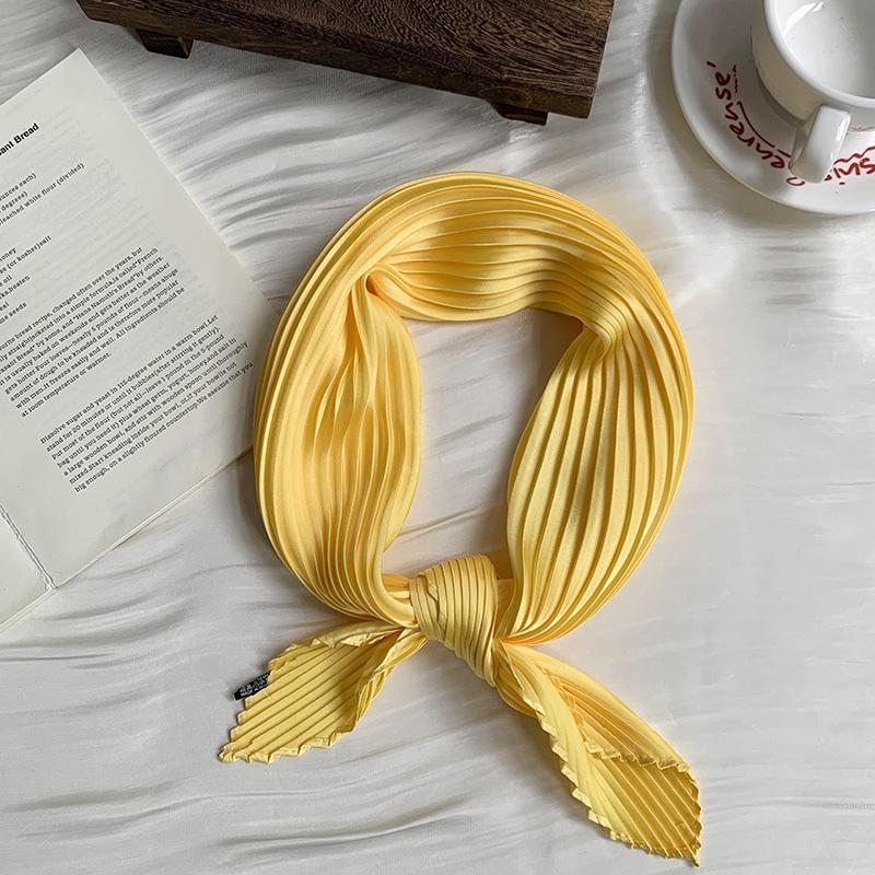 Crumpled rhombus silk scarf high-end new solid color versatile silk scarf neck small scarf streamer scarf shawl