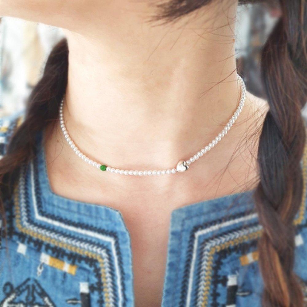 Cute Heart Pearl Choker Necklace (Silver Pearl Choker Necklace)
