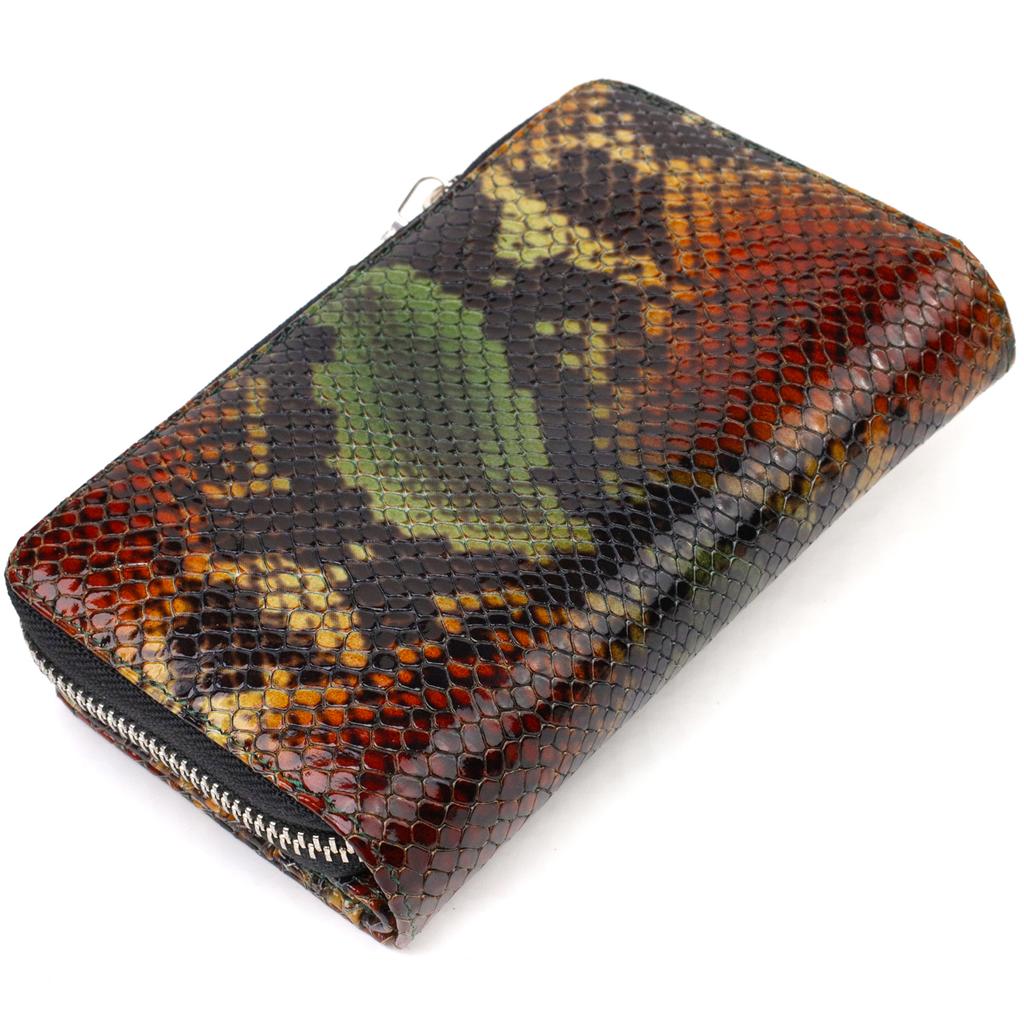 Красивое лакированное женское портмоне среднего размера из натуральной кожи с тиснением под змею CANPELLINI 21716 Разноцветный