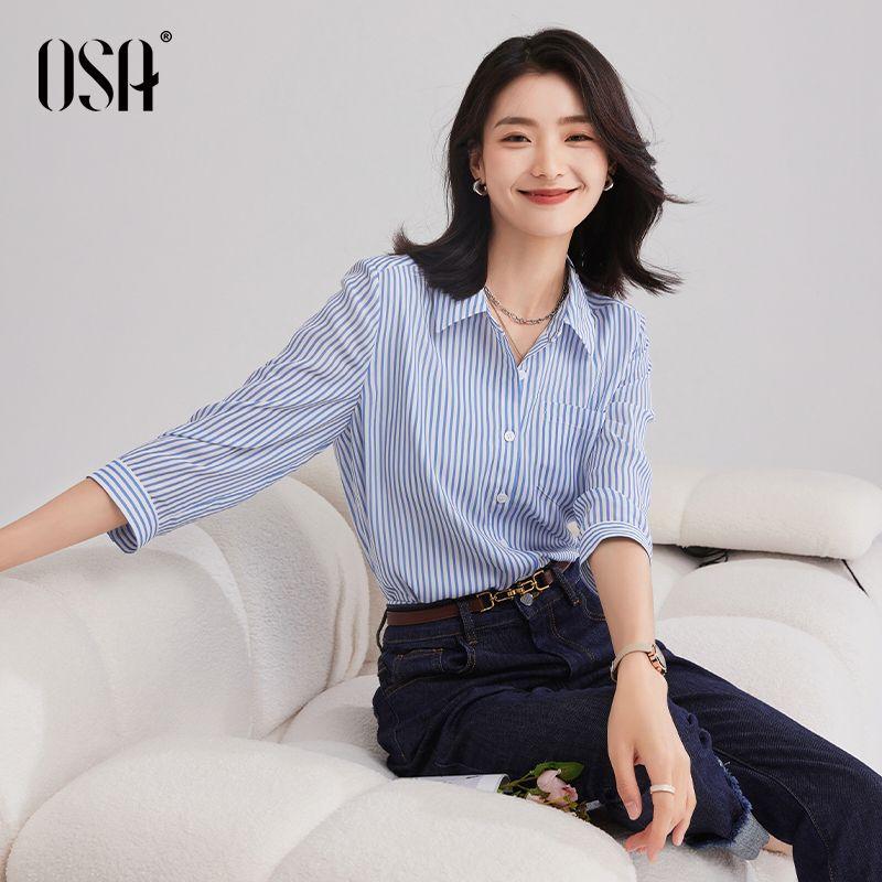 

OSA Ousha Professional Autumn Three-Quarter Sleeve Stripes Shirt Blue XS